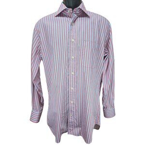 Peter Millar Pink Striped Cotton Long-Sleeve Button-Down Shirt Medium
